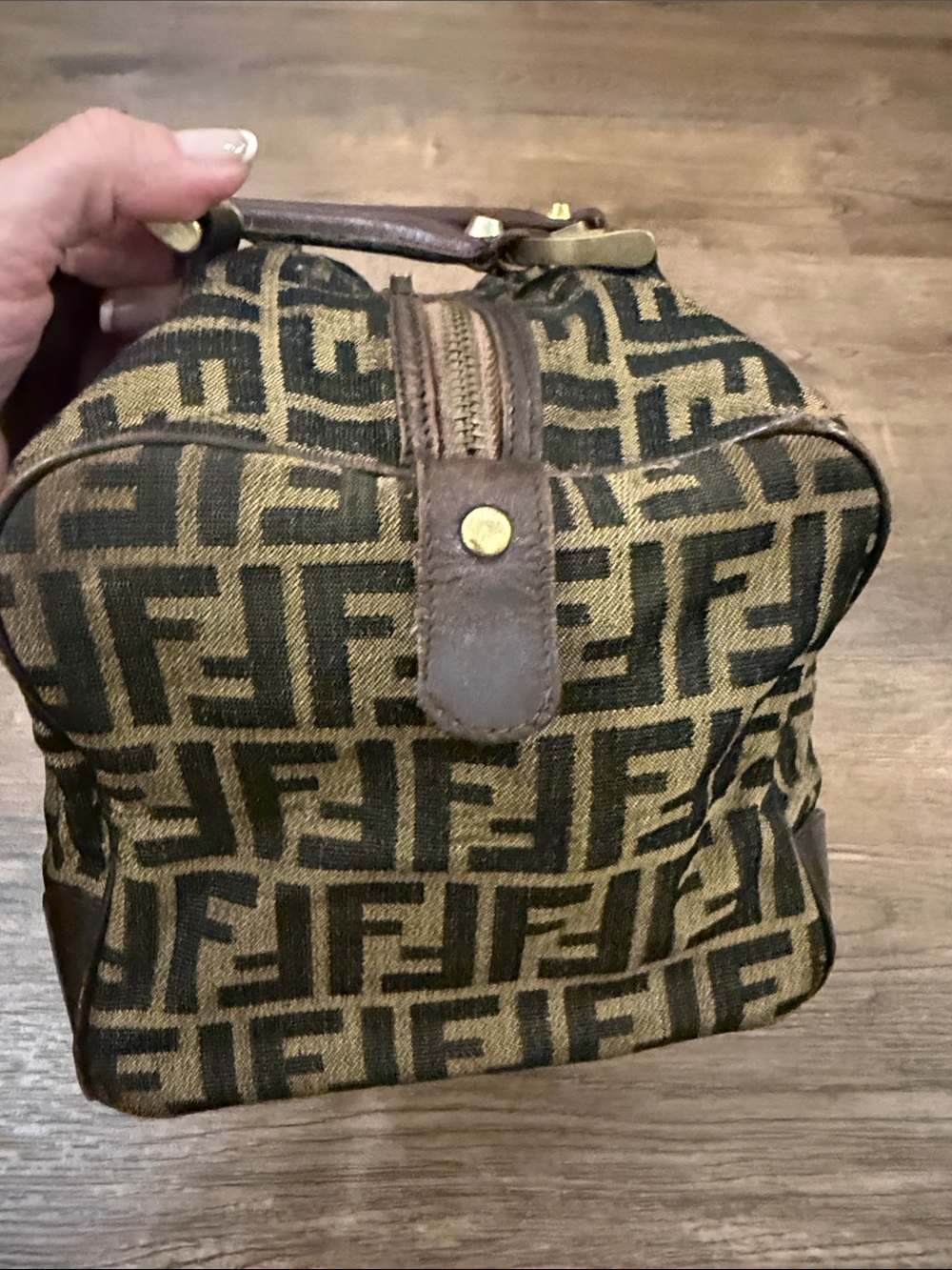 Vintage Zucca Fendi Boston Bag Brown & Tan FF Logo Canvas Tote Small Duffel - Picture 12 of 17